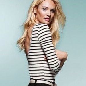 Victoria's Secret Black & White open back Stripe stretch shirt